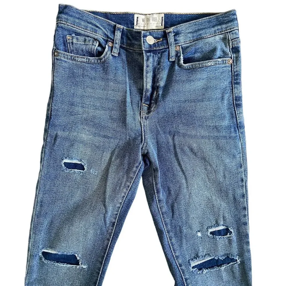 FREE PEOPLE About a Girl Distressed High Rise Ankle Skinny Denim Jeans Size 26 - Picture 7 of 11